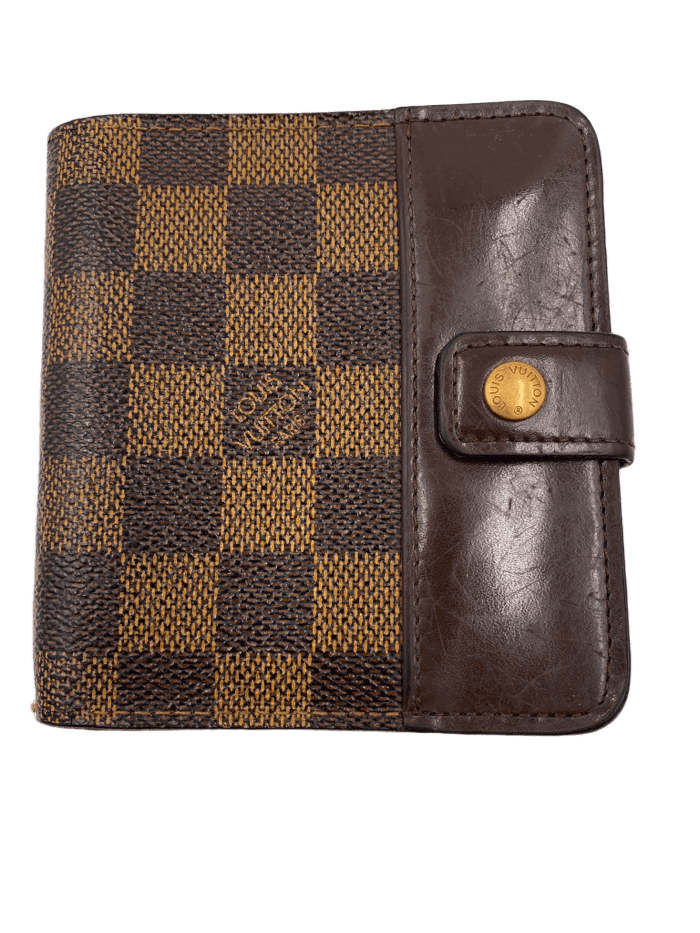 Auth Louis Vuitton Double V compact Trifold Wallet Black/Brown