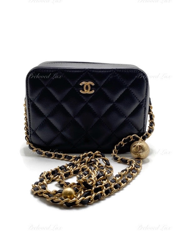Chanel Black Quilted Lambskin Leather Lipstick Case Gold Hardware, 2021, Womens Handbag
