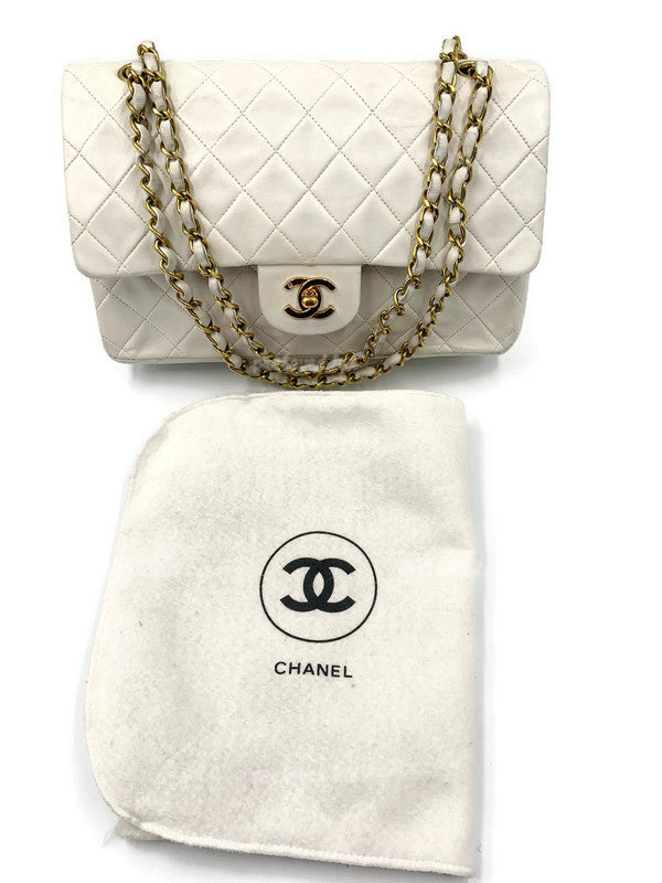 CHANEL Medium Classic Double Flap Bag White with Gold Hardware