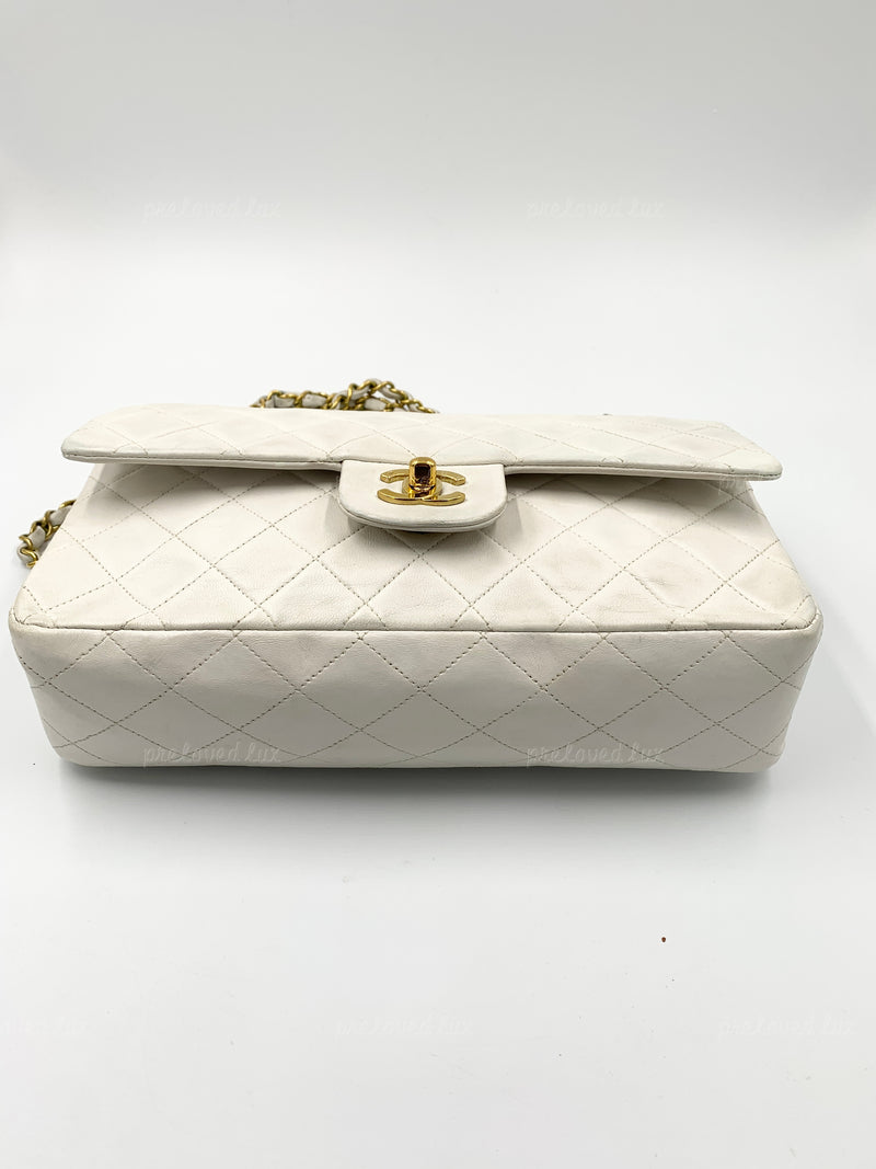 CHANEL Medium Classic Double Flap Bag White with Gold Hardware