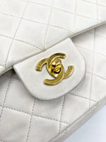 CHANEL Medium Classic Double Flap Bag White with Gold Hardware