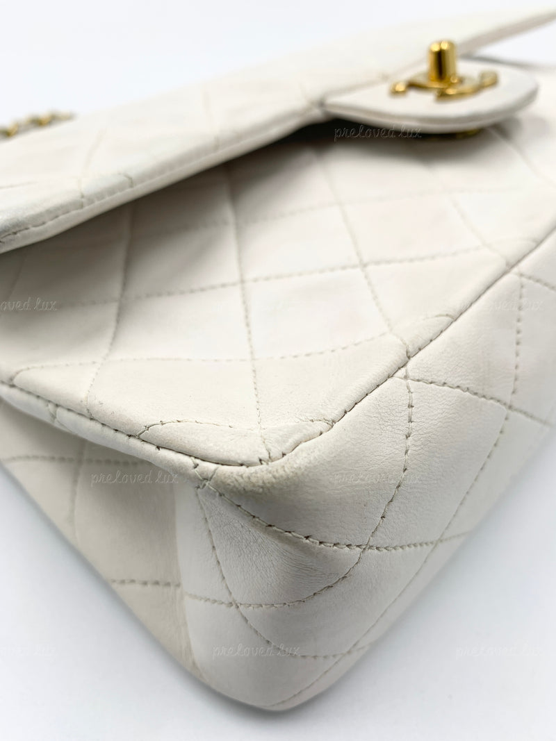 CHANEL Medium Classic Double Flap Bag White with Gold Hardware