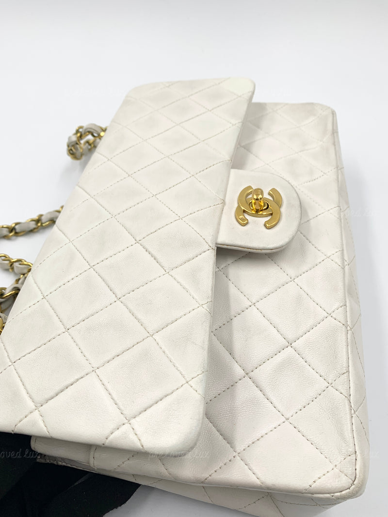 CHANEL Medium Classic Double Flap Bag White with Gold Hardware