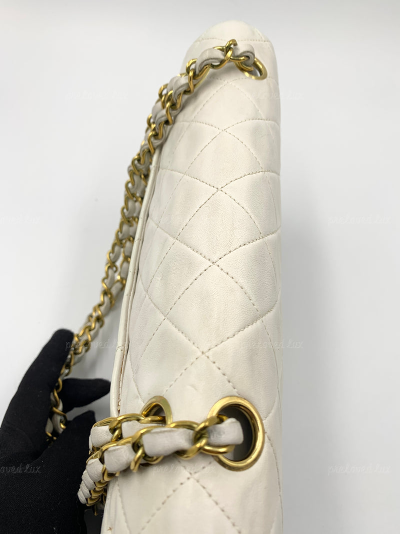 CHANEL Medium Classic Double Flap Bag White with Gold Hardware