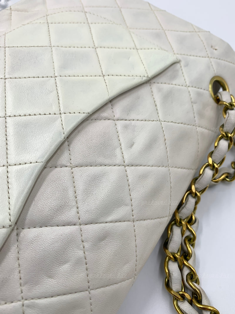 CHANEL Medium Classic Double Flap Bag White with Gold Hardware