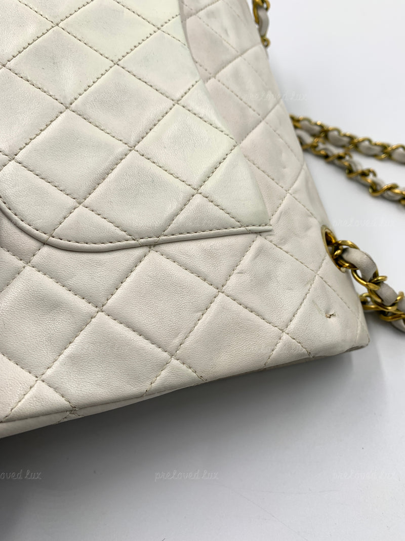 CHANEL Medium Classic Double Flap Bag White with Gold Hardware