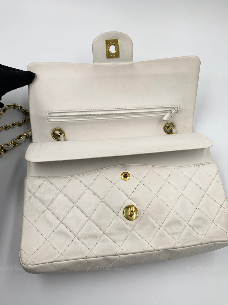 CHANEL Medium Classic Double Flap Bag White with Gold Hardware