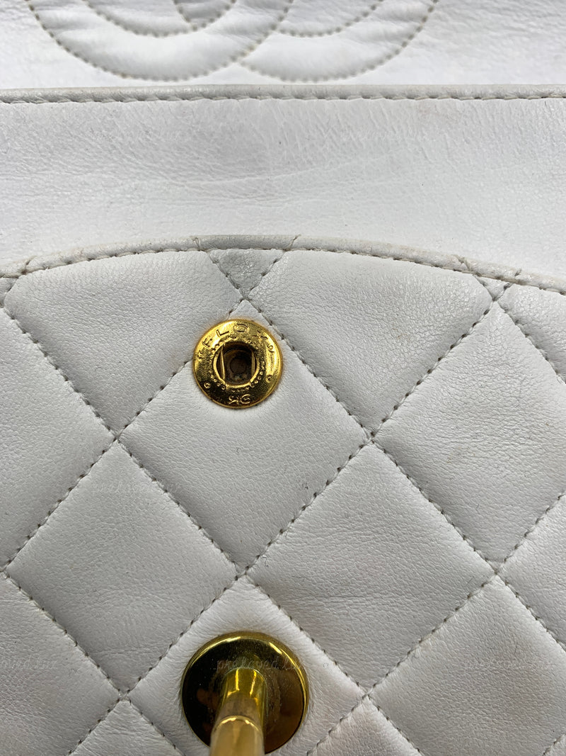 CHANEL Medium Classic Double Flap Bag White with Gold Hardware