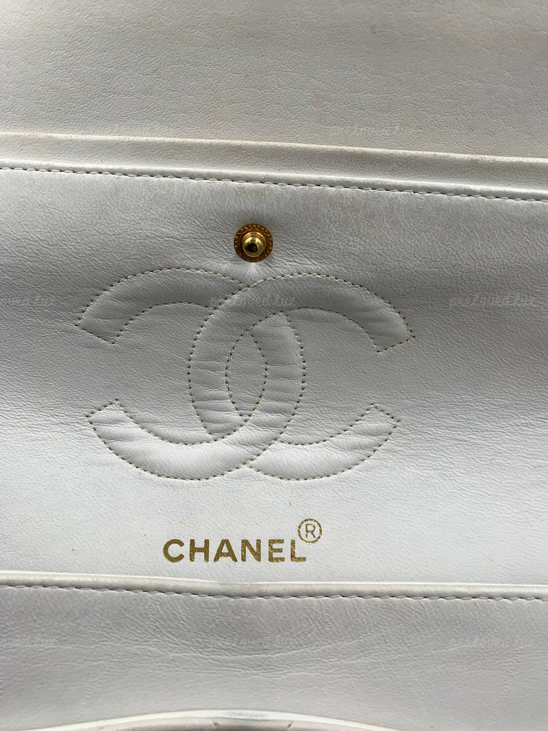 CHANEL Medium Classic Double Flap Bag White with Gold Hardware