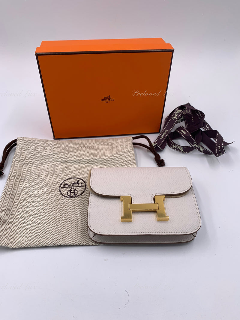 HERMES Gris Pale (light grey) Constance Slim Epsom Leather Gold Hardware