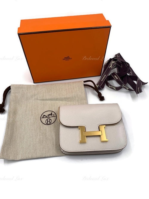 HERMES Gris Pale (light grey) Constance Slim Epsom Leather Gold Hardware