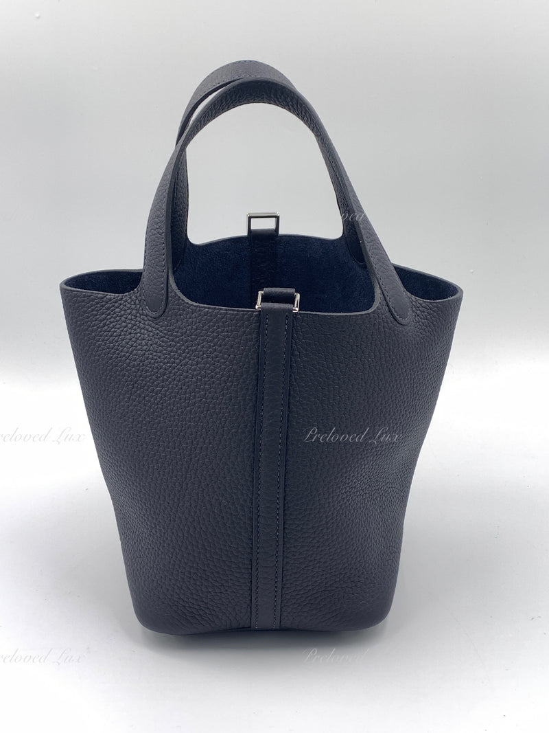 HERMES Picotin Lock 18 Caban (dark blue) Clemence Leather Palladium Hardware