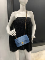 CHANEL Classic Two-Tone Denim Mini Rectangular Crossbody Flap Bag in Gold Hardware