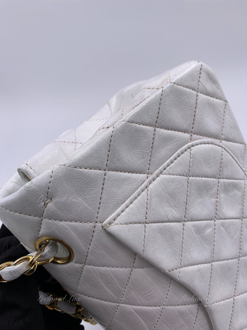 Sold-CHANEL Small Classic Double Flap Bag White with Gold Hardware