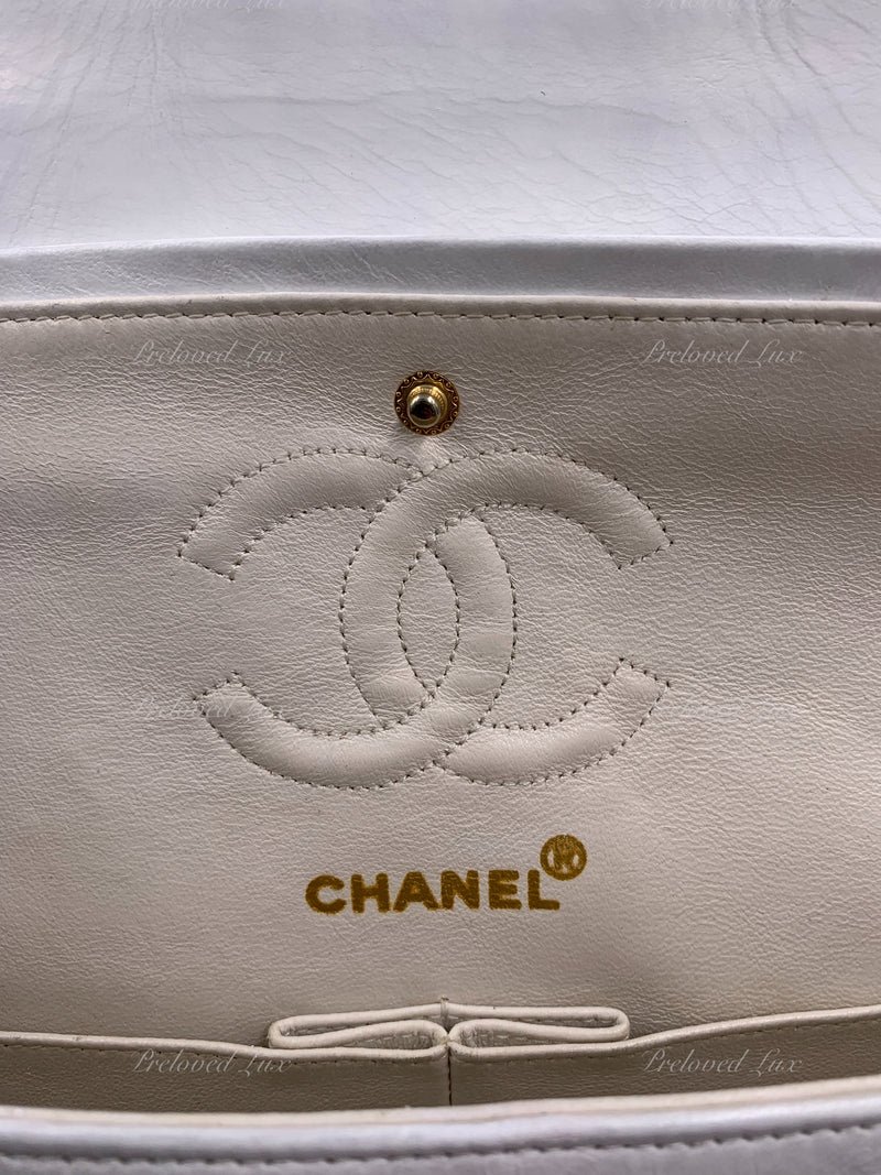 Sold-CHANEL Small Classic Double Flap Bag White with Gold Hardware