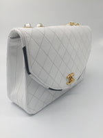 Sold-CHANEL Classic Vintage Lambskin Double Chain Flap Bag Small white/gold