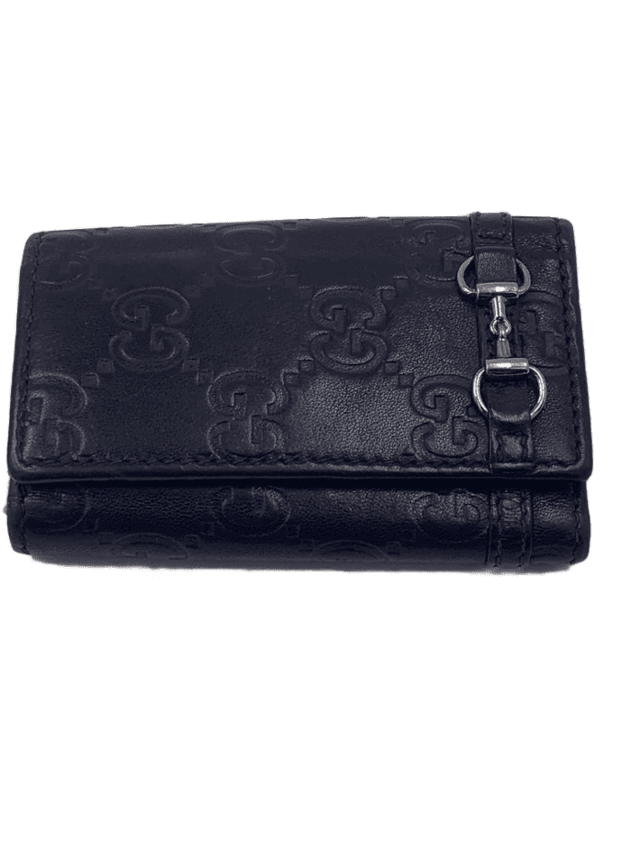 GUCCI GG Black/Dark Brown Leather 6-ring Key Holder