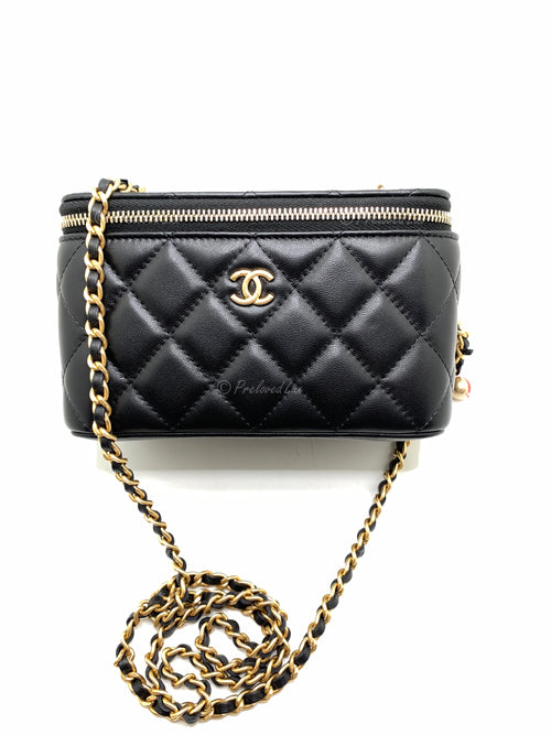 Sold-CHANEL Black Lambskin Pearl Crush Vanity Case Chain Bag Gold Hardware