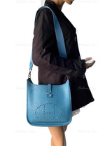 Sold-HERMES Blue Clemence Evelyne I PM Crossbody Bag