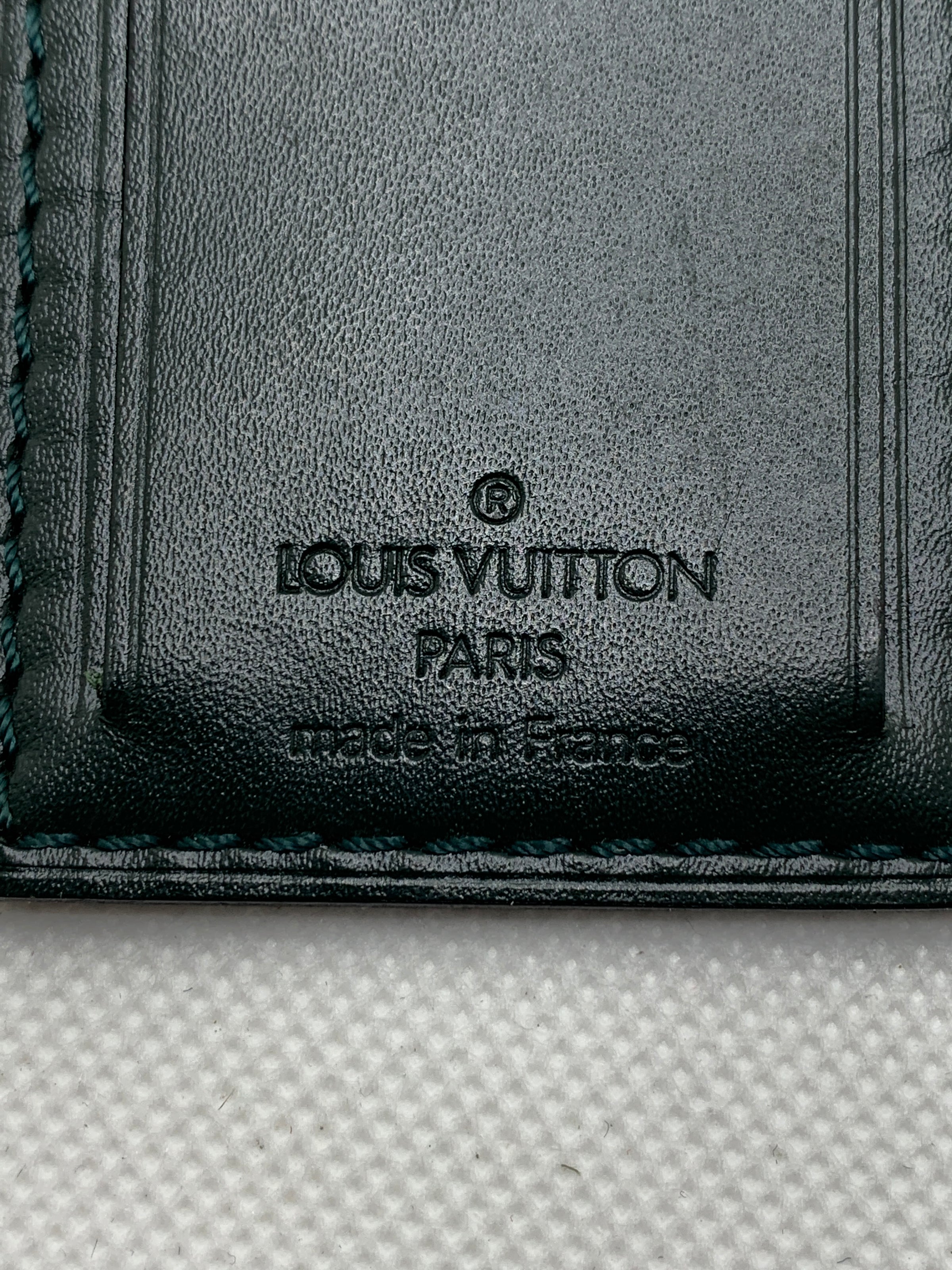 Authentic Louis Vuitton Large Dark Green Leather Luggage Tag Stamped K.K