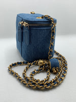 Sold-CHANEL Denim Pearl Crush Mini Square Vanity Case Chain Bag Gold Hardware