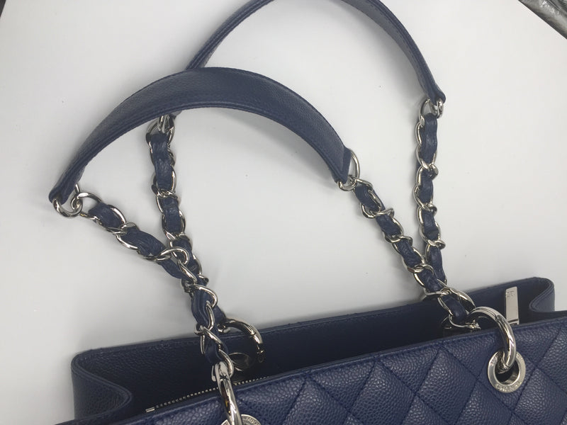 CHANEL Caviar Quilted Grand Shopping Tote GST Blue 1232579