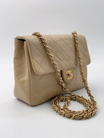 Sold-CHANEL Classic Lambskin Chain Single Mini Square Flap bag Beige/gold (3)