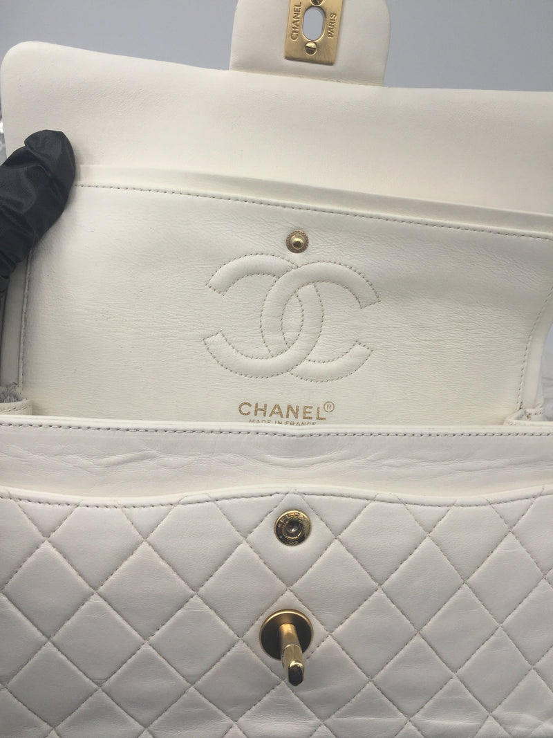 Sold-CHANEL CC Medium Classic Double Flap -  Cream - Matte Gold Hardware