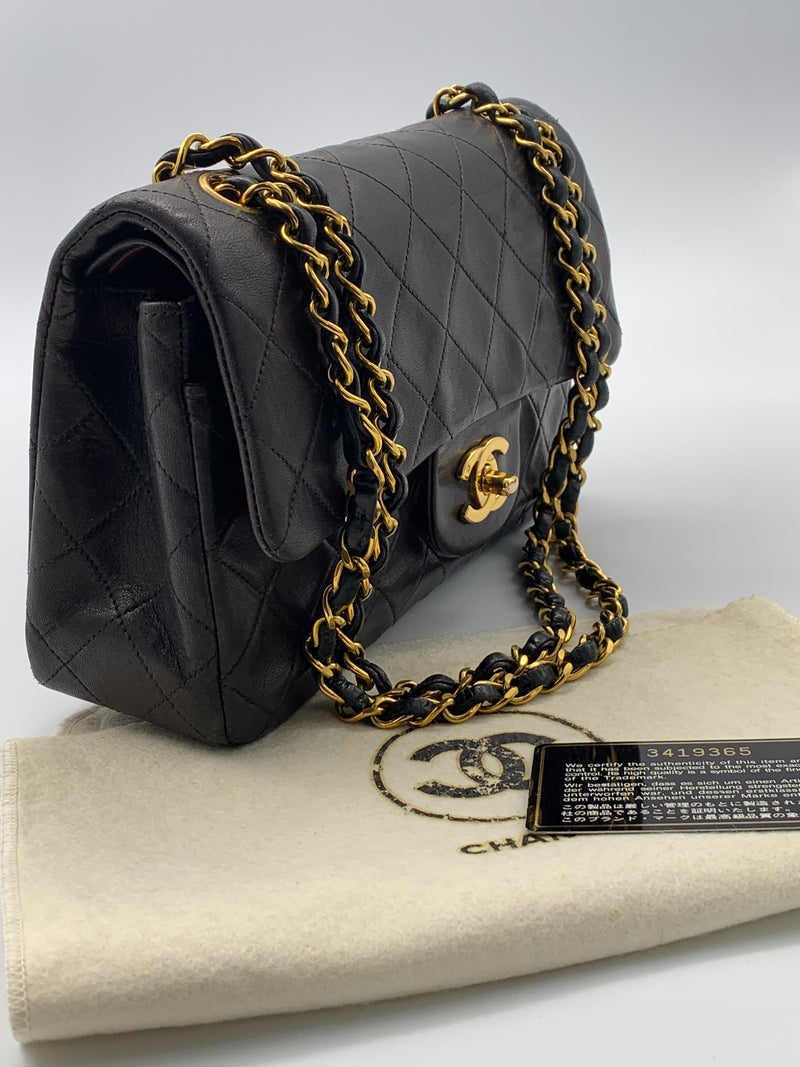 Sold-CHANEL Classic Lambskin Double Chain Double Small Flap Bag black ...