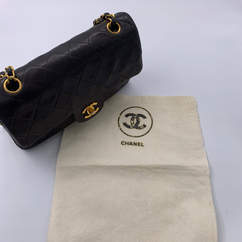 Sold-CHANEL Classic Lambskin Double Chain Double Small Flap Bag black/gold (1)