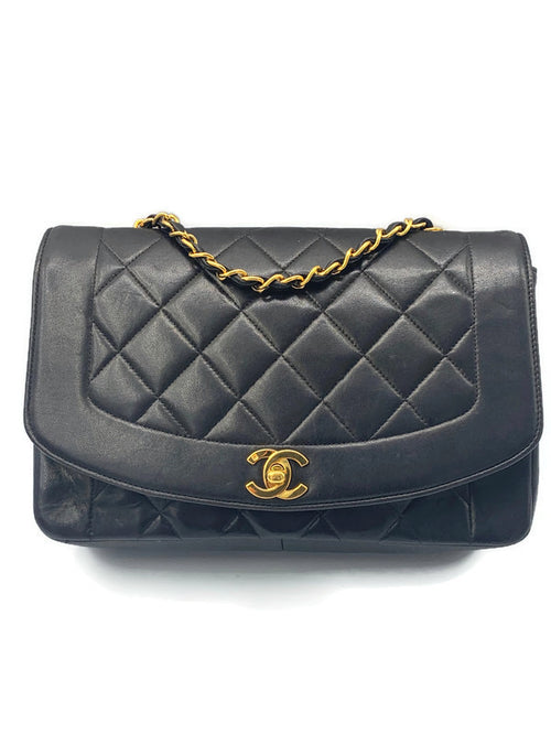 Sold-CHANEL Lambskin Medium Diana Single Chain Single Flap Bag Black/gold