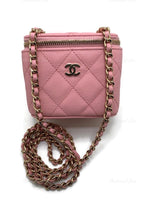 Sold-CHANEL Caviar Sakura Pink Mini Square Vanity Case Chain Bag Light Gold Hardware