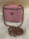 Sold-CHANEL Caviar Sakura Pink Mini Square Vanity Case Chain Bag Light Gold Hardware