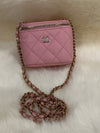 Sold-CHANEL Caviar Sakura Pink Mini Square Vanity Case Chain Bag Light Gold Hardware