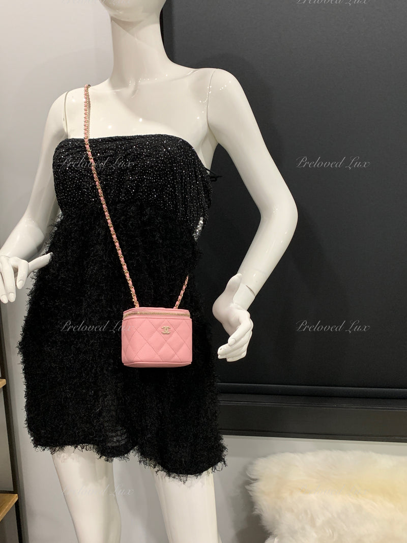 NWT! 💕22C CHANEL Sakura Pink Mini Square Vanity 💕Grained Gold HW Chain  Bag