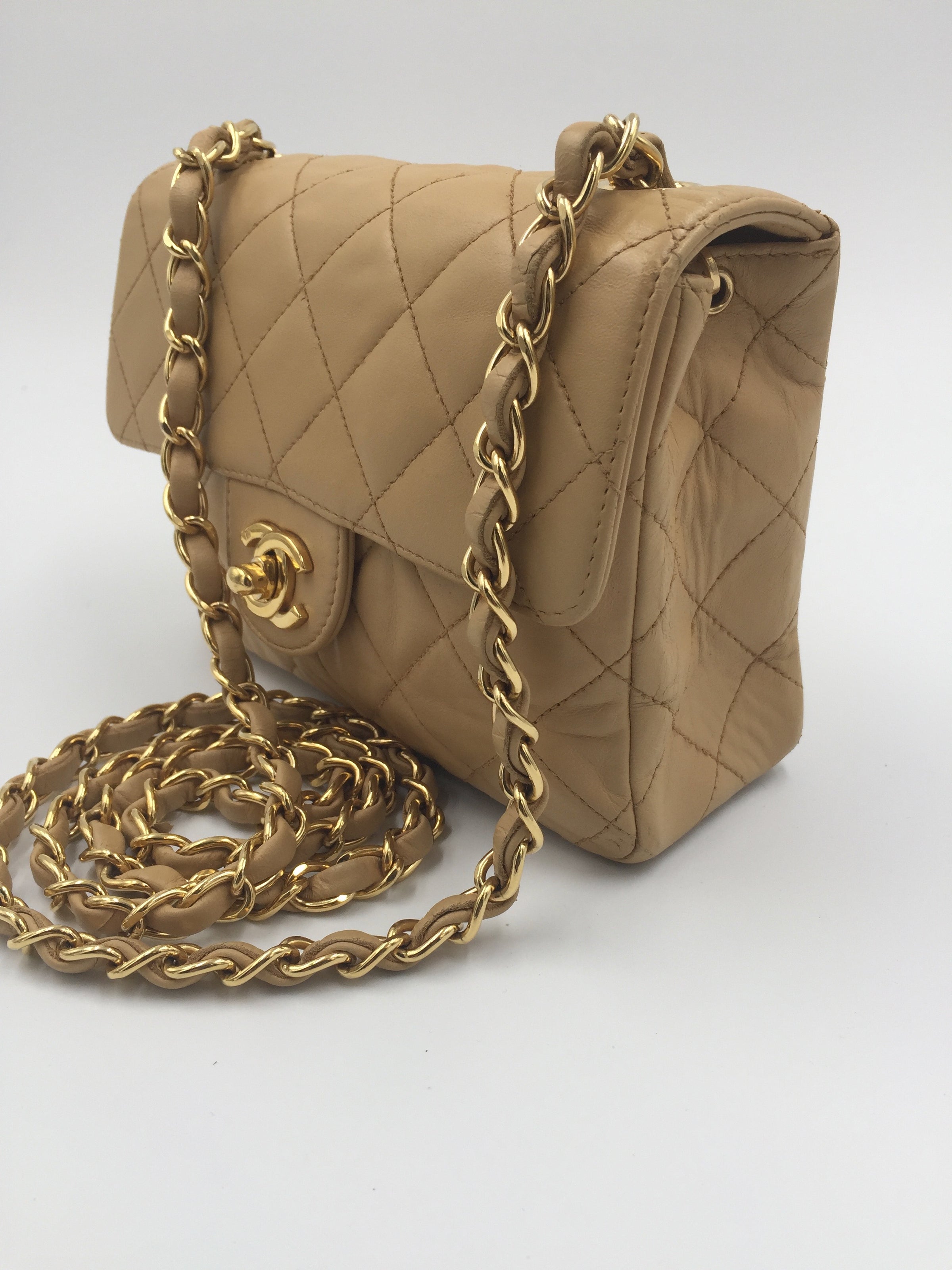 CHANEL Lambskin Mini Square Flap Beige 289811