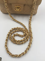 Sold-CHANEL Classic Lambskin Chain Single Mini Square Flap bag Beige/ gold