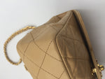 Sold-CHANEL Classic Lambskin Chain Single Mini Square Flap bag Beige/ gold