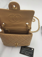 Sold-CHANEL Classic Lambskin Chain Single Mini Square Flap bag Beige/ gold