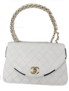 Sold-CHANEL Classic Vintage Lambskin Double Chain Flap Bag Small white/gold