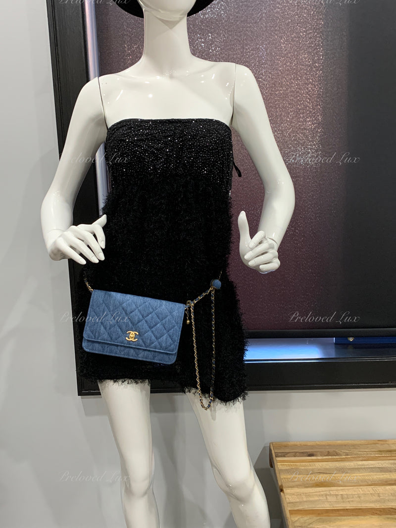 Wallet on chain timeless/classique crossbody bag Chanel Blue in Denim -  Jeans - 29938942