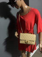 Sold-CHANEL Lambskin Double Chain Single Flap Bag Beige/gold hardware