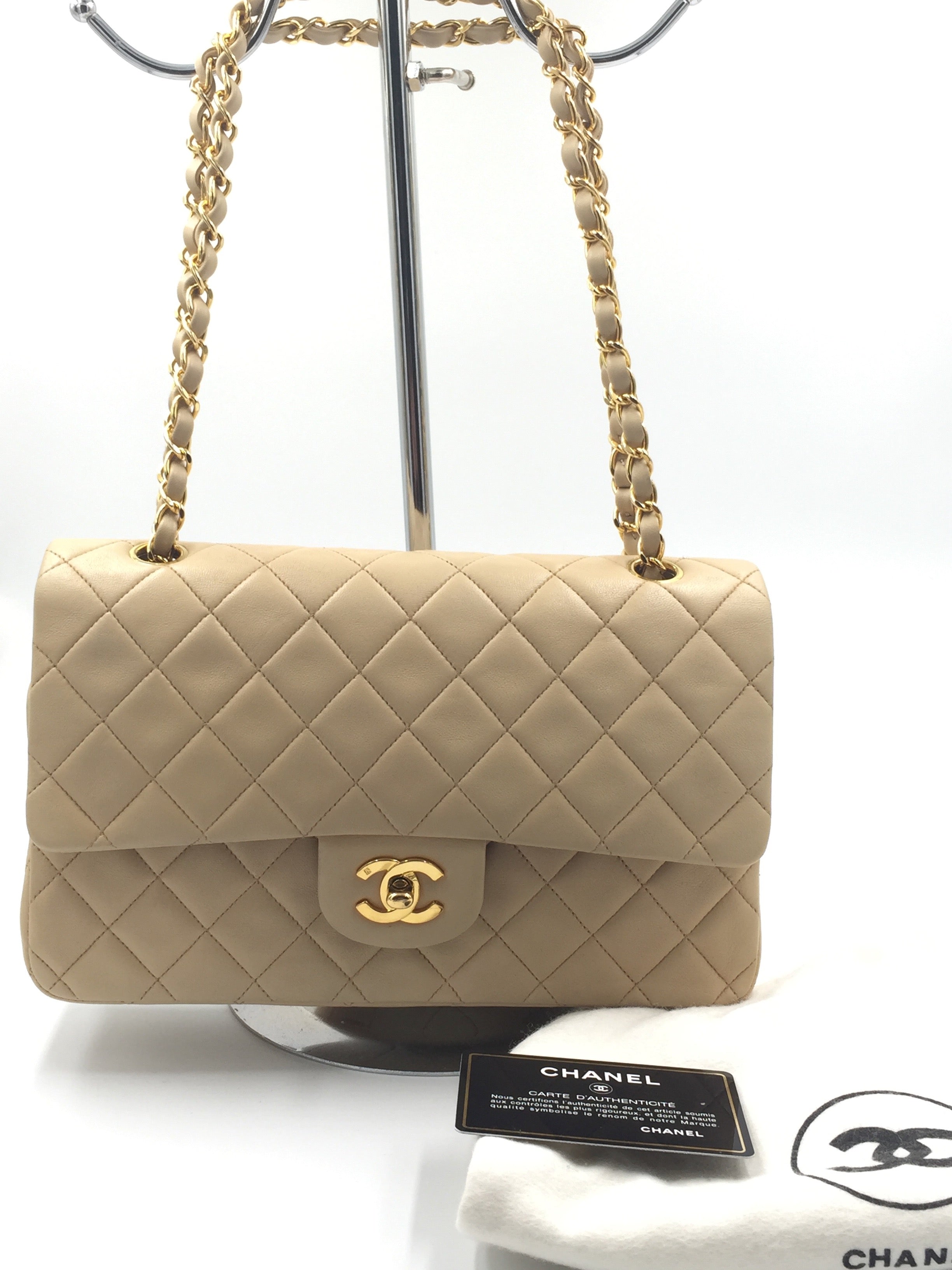 Sold-CHANEL Classic Lambskin Double Chain Double Flap Medium Shoulder ...