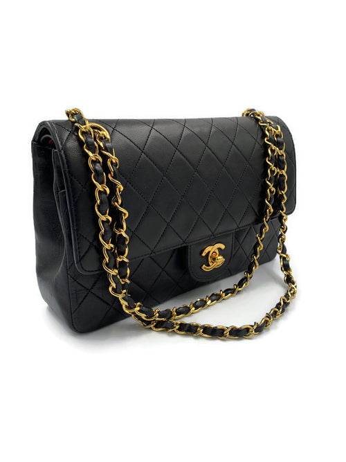 Sold-CHANEL Classic Lambskin Double Chain Double Medium Flap Bag black/gold