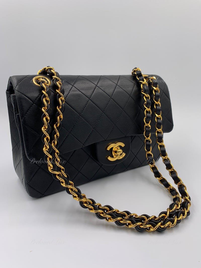 CHANEL Lambskin Small Classic Double Flap Bag Black 24k gold plated  hardware  Preowned Luxury Preloved Lux Canada