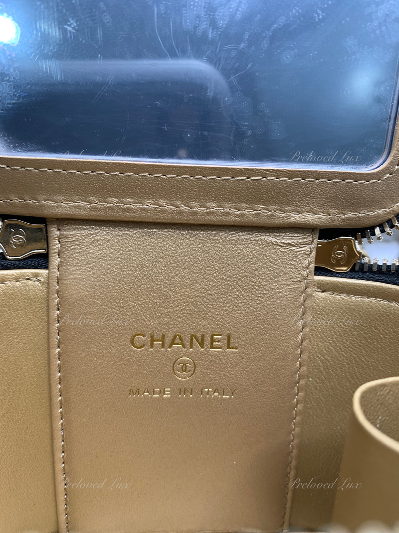 Chanel Small Top Handle Vanity Case Brown Lambskin Brushed Gold Hardware