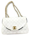 Sold-CHANEL Classic Vintage Lambskin Double Chain Flap Bag Small white/gold
